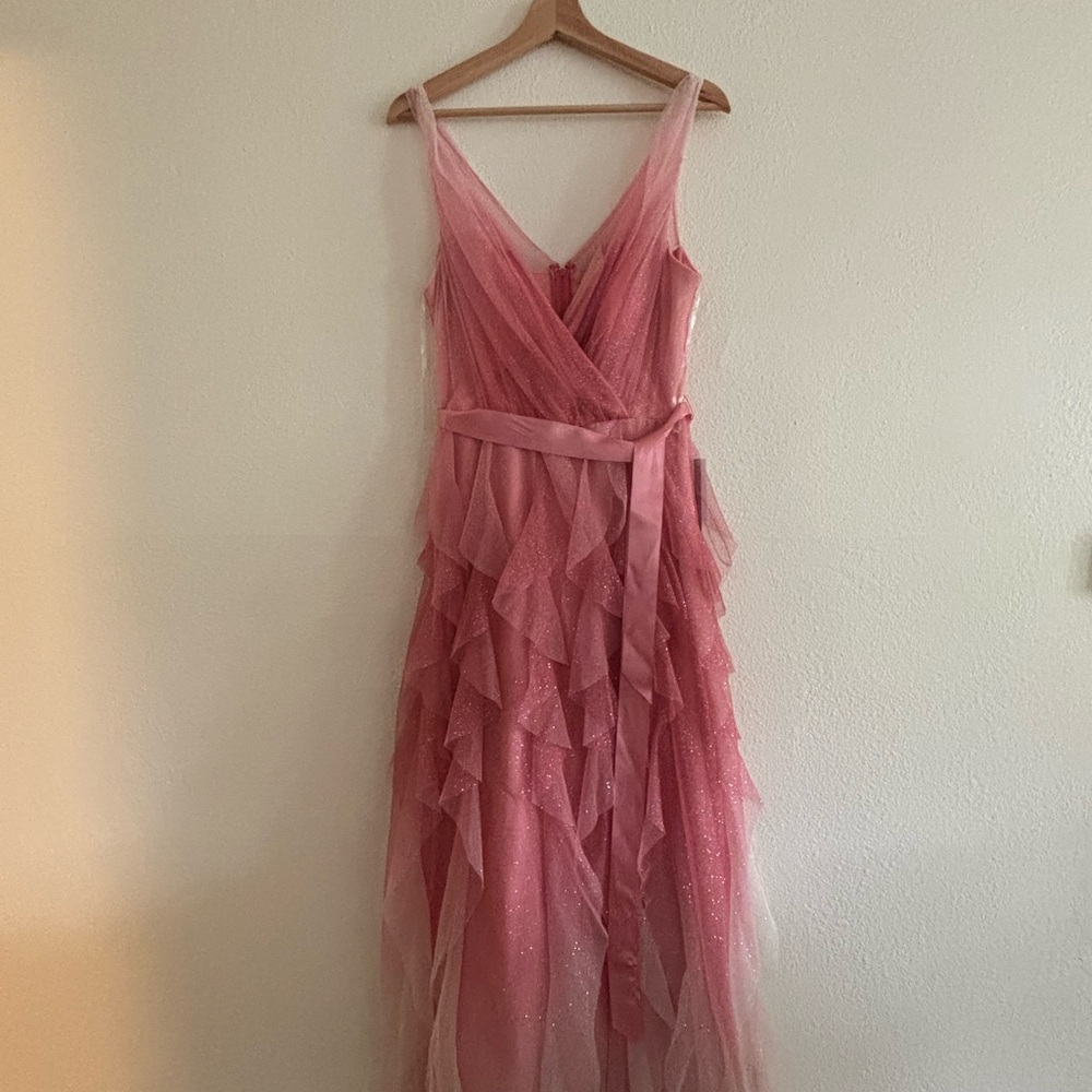 Teeze Me Delicate Pink Ruffled V-Neck Gown